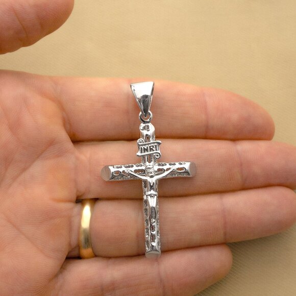 925 Sterling Silver Curb Chain w Crucifix Pendant, 20", 4.5 mm | Christian Cross - Picture 3 of 7